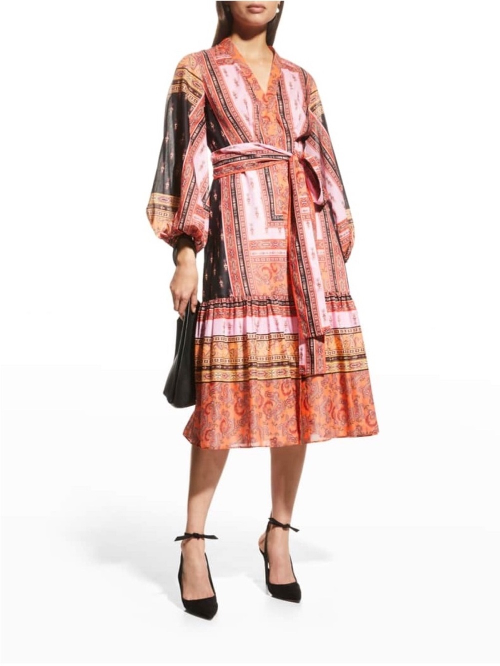 Kobi Halperin long sleeve paisley floral dress MEDIUM pink black orange